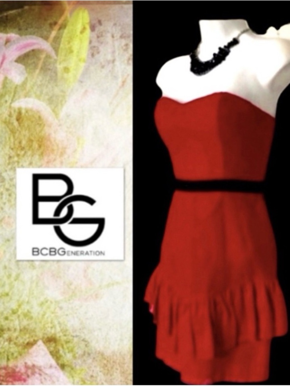 BCBGeneration Red Strapless Dress with Black Waist Band